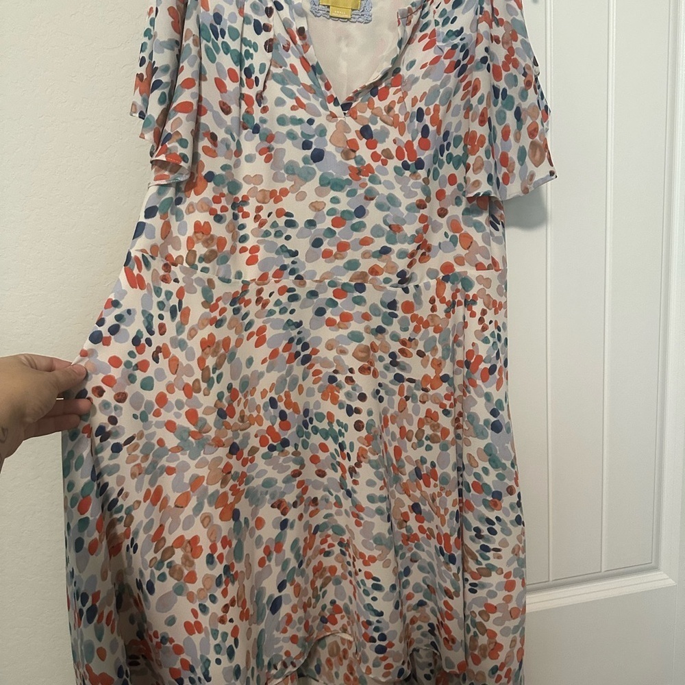 Anthropologie Maeve Flutter Sleeve High Low Dress Watercolor Dot Size‎ Small - Picture 3 of 13